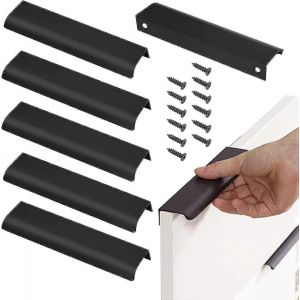 6 Poignées D'armoire,Poignées De Porte Noires Mates Dissimulées De 128 Mm,Poignée En Profilé D'aluminium,Poignée Intégrée Poignée De Cuisine Armoire Pour Armoire À Tiroirs Inter - Neuf