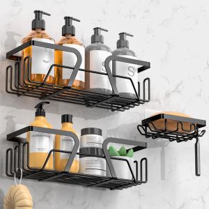Etag&egrave;re Douche sans Percage, Rangement Salle de bain, Accessoire Noir - Neuf