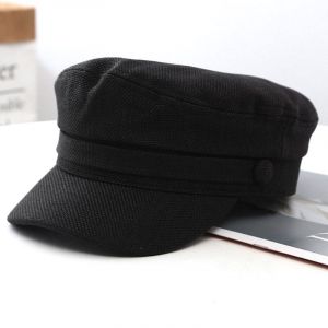 Mode Femmes Hommes Chapeau Militaire Printemps Automne Chapeaux De Marin Noir Dames Béret Casquettes Plat Haut Capitaine Casquette Voyage Cadet Chapeau Octogonal - Neuf