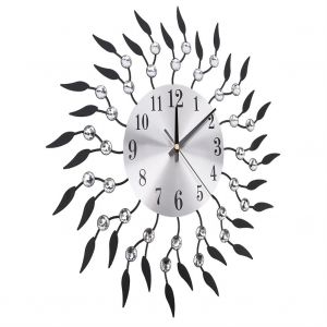 HJLIAN Horloge murale moderne en metal avec strass, decoration pour la maison ou le bureau, horloge murale silencieuse en metal - Neuf