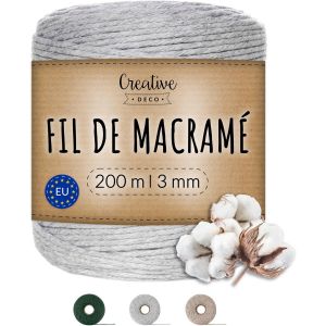 CHECARZHN--NO1-3Mm X 200M Corde Macramé Gris Clair | Fil De Coton Et Polyester | +/- 0.5 Mm DÉpaisseur | 30 Plis | Ficelle Cordelette Naturel | Cuisine Jardin Jardinage Emballage Cadeau Bricolage - Neuf