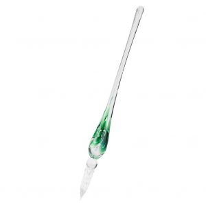Stylo signature vintage fait main en verre colore, encre verte et rose - Neuf