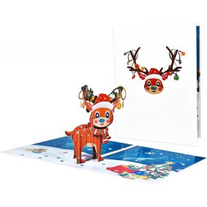 Carte pop up de No&euml;l - Carte de v?ux 3D, cartes d'anniversaire amusantes, carte de No&euml;l pop up, carte de No&euml;l pour enfants,carte de No&euml;l 3D,cartes de Nouvel An,cartes d'hiver(joli renne) - Neuf