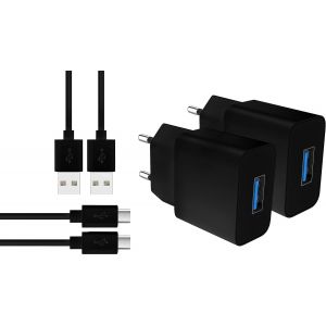 2X Chargeur Micro Usb 2A | 5V - Prise Secteur & C&acirc;ble 1M Compatible Avec Android Samsung Galaxy A10 | J6 Plus, Huawei, Xiaomi - Noir - Neuf