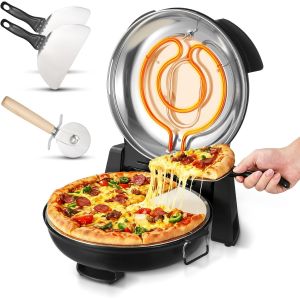 NouvelHorizonstore-Four &agrave; Pizza &Eacute;lectrique 305 mm, Cuiseur &agrave; Pizza 1200 W, avec Pierre en Cordi&eacute;rite, 5 Modes de Contr&ocirc;le de la Temp&eacute;rature, Hublot pour Une Cuisson Pr&eacute;cise, Chauffe jusqu'&agrave; 420 &deg;C, M - Neuf