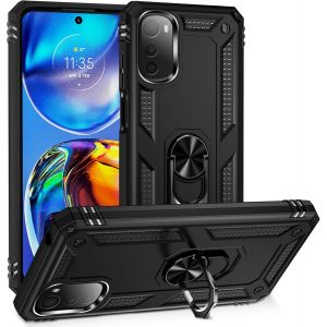 Kal-Coque Pour Motorola Moto E32 4g/Moto E32s + Hd Verre Trempé, Étui Protection Tpu/Pc Souple Durable Avec Support De 360° Rotation Anneau Antichoc Armor Box Coque, Noir - Neuf