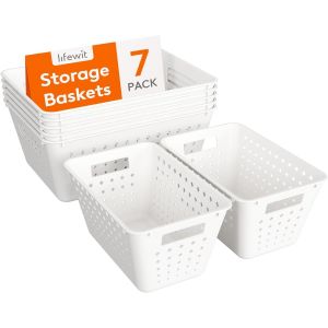 Lot de 7 paniers de rangement en plastique empilables pour organiser-Plusieurs tailles-Pour étagères,cuisine,salle de bain,bureau-21 l,5 grands et 2 petites tailles-Blanc - Neuf