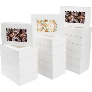 MEVRONISSHOP-24 Boîtes à Biscuits avec Fenêtre, Boîte à Gâteau Blanc, 21,5x14x5,1cm Boîtes à Pâtisserie en Carton pour L'emballage des Cupcakes, Cookies et Tarte de Noël, D'anniversaire et de Mariage - Neuf
