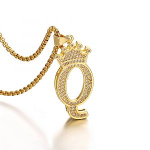 26 Lettres A-Z Zircon Couronne Initiale Alphabet Pendentif Collier Pour Femmes Hommes De Luxe Plaqu&eacute; Or Cuivre Colliers Bijoux Cadeaux--Q - Neuf