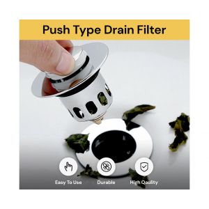 Filtre de vidange universel &agrave; poussoir avec cr&eacute;pine int&eacute;gr&eacute;e, blanc - Neuf