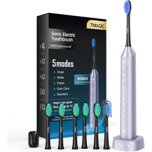 Brosse &Agrave; Dent &Eacute;lectrique, Brosse A Dent Sonique, Brosse A Dent Electrique - 3 Intensit&eacute;s 5 Modes, 40000vpm, Ipx7, Autonomie De Batterie De 90 Jours Et Minuterie, Bleu Clair - Neuf