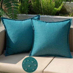 Housse De Coussin Extérieure Imperméable En 40x40cm Taie D'oreiller Doux Avec Surface Hydrofugfe De Jardin Balcon Décoratif Pour Salon Chambre Lot De 2 Bleu-Canard - Neuf