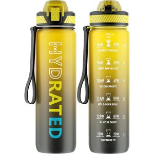 Eryi-Gourde, 1l Gourde Sport Avec Paille Et Graduée, 1 Litre Étanche Bouteille D'eau Avec Brosse, Gourdes Motivation Sans Bpa Pour Fitness, Bureau, L'école, Yoga - Neuf