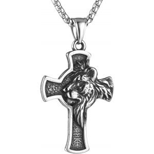 Eryi-Collier En Acier Inoxydable Pour Hommes Et Femmes - Rétro Religieux - Tête De Lion - Pendentif Hip Hop - Cadeau Avec Chaîne De 55 Cm + 5 Cm - Neuf