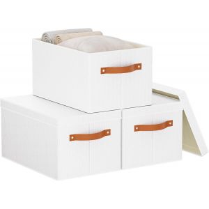 Yemaesre-3 Pièces Panier Rangement, Boîte En Tissu Pliables Avec Couvercle Et 2 Poignée, Casier Vetement, Storage Boxs Pour Chambre À Coucher, Salon, Armoire, Blanc, 33x23x18cm - Neuf
