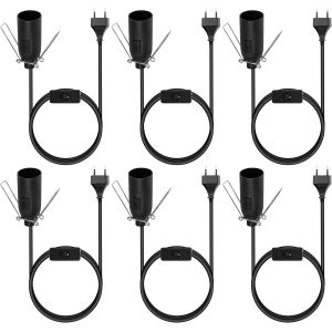 6 Pi&egrave;ces 1,8 M C&acirc;bles Pour Lampe De Sel, Isolation C&acirc;ble Douille, Douilles E14 Avec Interrupteur Et C&acirc;ble De 1,8 M, Avec C&acirc;ble D'alimentation Prise Changer - Noir - Neuf
