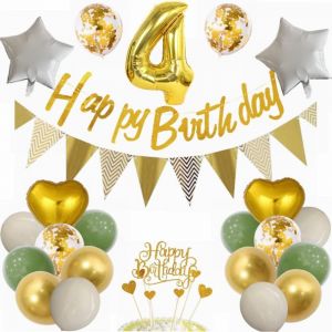 TRAHOO-Ballon Décoration 4e Anniversaire Garçon Fille - Vert et Doré - Cadeau 4 Ans - Neuf