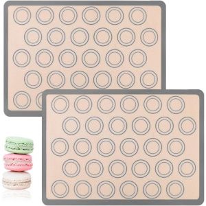 AYUHR-2 Pièces Tapis Silicone Patisserie Macaron,Feuille de Cuisson pour Macarons Réutilisable,Tapis de Cuisson pour Four,Feuille à Pâtisserie pour Étaler la Pate,Ustensiles à Pâtisseries pour Pain - Neuf