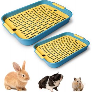 Lot De 2 Bac À Litière Pour Lapin,Bac A Litiere Pour Chat,Bac Litiere Lapin,Bac Litiere Pour Chat,Litiere Pour Lapin,Bac À Litière Pour Cochon D'inde Avec Grille,Pour Petits Animaux (Bleu,S/L) - Neuf