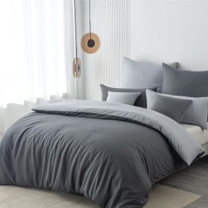 Ulteronixshop-Parure De Lit 200x220 3 Pi&egrave;ces Anthracite/Gris Ensemble De Literie En Microfibre Parure De Lit R&eacute;versible 200 X 220, Douce Et Sans Repassage 1 Housse De Couette + 2 Taies D'oreiller 80x - Neuf