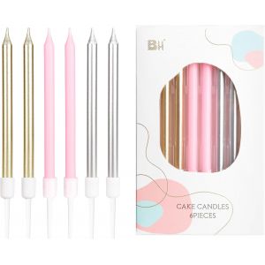 Lot De 24 Bougies D'anniversaire Colorées,Longues Et Fines Pour Gâteau,Bougies Roses « Happy Birthday »,Décorations De Gâteau Dorées,Bougies De Cupcakes Pour Fille,Garçon,Homme,Femme - Neuf