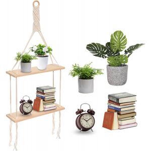 2 Étagère Murale en Bois Bohème Macramé, Étagères Flottante Murale Décoration, Étagères Murales en Bois pour Plantes, Salon, Chambre à Coucher, Balcon - Neuf