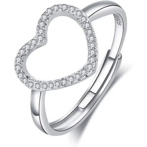 Kahfl-Bague Femme En Argent 925 Bague Coeur Réglable Zircone Cubique Argent Bague Femme Pour Mariage Bague De Fiançailles Anneau Ouverte Argent Coeur Bague Alliance Anniversaire Mariage Promise Bague - Neuf