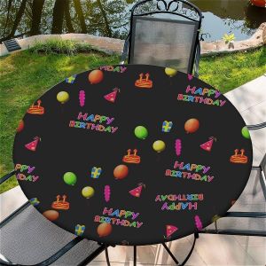 SJZG-Nappe Ronde D'Extérieur Avec Élastique Ø 36"(90Cm) - Nappe De Jardin Élastique Motif Bon Anniversaire Convient Aux Tables De 75 À 85 Cm De Large - Neuf