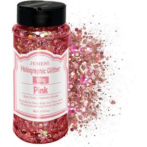 Kalanka-Holographique Grosses Paillettes, 100g Rose Sequins Glitter, Paillettes Pour Visage, Corps, Cheveux, R&eacute;sine Epoxy, Paillette Visage Festival - Neuf