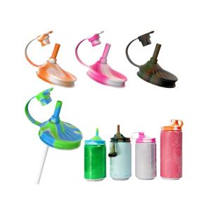 Couvercles En Silicone Pour Canettes De Soda Avec Pailles - Lot De 4 - Neuf