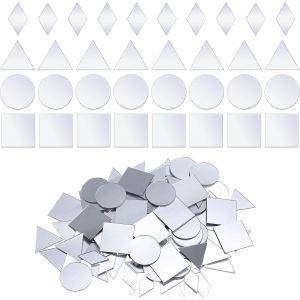 MEVRONISSHOP-Lot de 120 petits miroirs pour travaux manuels, 4 formes : triangle, carr&eacute;, rond, diamant, carreaux de mosa&iuml;que miroir &agrave; faire soi-m&ecirc;me pour d&eacute;coration murale &agrave; la maison, boules disco - Neuf