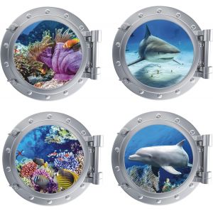 ERYI-4Pcs Marine Sticker Muraux 3D,Sticker Mural Sous-Marins,3D Tropical Poisson Sticker Pour Salon,Animaux Marins Sticker,Océan Autocollant Décoration Murale Pour Salle De Bain Chambre Enfants Deco - Neuf