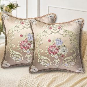 Eryi-Housse Coussin 50x50 Lot De 2 - Double Face Vintage Motif Floral Brodé - Douce Respirante Infroissable - Décoration Salon Chambre Marron - Neuf