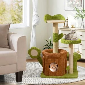 Arbre À Chat Multi-Niveaux 92 Cm Costway, Condo Tronc, Lit En Peluche, Pompon, Jouet À Ressort, Plates-Formes, Poteaux À Gratter - Neuf