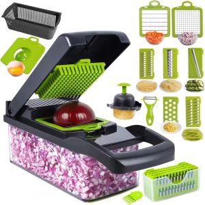 16 In 1 Mandolin-Multi-Function Vegetable Slicer With Interchangeable Blades,Grater,Slicer,Slicer,Chopper And Safety Accessories-Ideal For Fruits,Vegetables,Salads And More - Neuf