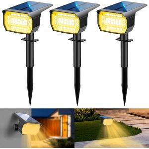 Spot Solaire Exterieur [3 Pack/72led], 3 Modes Ip67 &Eacute;tanche Lampes Solaires Exterieures Jardin, 3000k Fonction 2 En 1 Spot Exterieur Pour Cour, Cl&ocirc;ture, Chemin, All&eacute;e, Porche, Jardin, Etc. - Neuf