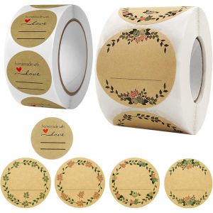 1000 Pi&egrave;ces &Eacute;tiquettes &agrave; Confiture, Etiquettes Autocollants Rondes, &Eacute;tiquettes Adh&eacute;sives Kraft, pour Les Cadeaux Bricolage Emballer, Enveloppe, &Eacute;pices, Etiquette, Bocaux, Baking - Neuf