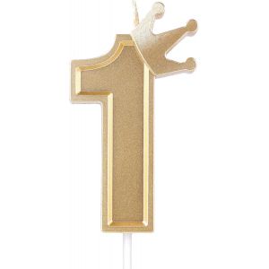 ChenQuanSarl-7,6Cm Bougie Numéro D'Anniversaire, 3D Bougies De Gâteau Avec Couronne Bougies Chiffres Anniversaire Bougies D'Anniversaire Pour Anniversaire Fêtes (Or, 1) - Neuf
