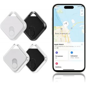Lot de 4 Localisateur d'objets Bluetooth localisateur de clés Portée de Recherche de 98 Pieds Batterie remplaçable Etanche à l'eau pour Clé Portefeuille Valise Bagages (iOS Uniquement) - Neuf