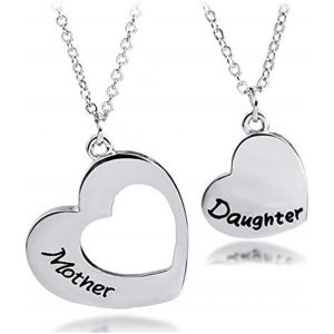 Kal-Mère Et Fille Bijoux Chaîne Femme Collier Gravé Coeur Chaîne Pendentif Cadeau Pour Maman Collier En Argent Pour Anniversaire Fête Des Mères Cadeau Bijoux Accessoires Quotidien - Neuf