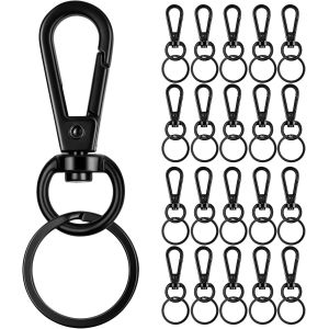 Gjhgf-20 Set Mousqueton Porte Clé, 25mm Porte Clés Avec Anneau, Mousqueton Crochet Pivotant, Fermoir Mousqueton Rotatif Pour Diy Porte Clef, Noir - Neuf