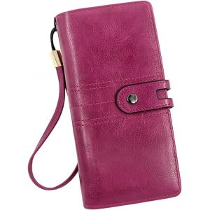 Portefeuille Long Et Tendance Pour Femme,Style Rétro,Simple,Multifonction,Grande Capacité,Pour Femme,Fin (Rose Vif,Taille Unique) - Neuf