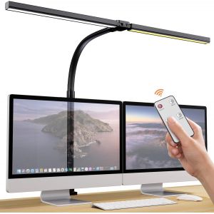 Tyonto 1300lm Lampe De Bureau &Agrave; Double T&ecirc;te Led R&eacute;glable Avec T&eacute;l&eacute;commande, 24w 80cm Lampe &Agrave; Pince Pour &Eacute;cran, Lumi&egrave;re &Agrave; Domicile Avec Bras Articul&eacute;, Pince Gaming Accessoire Pc Light Room Lumiere Classe E - Neuf