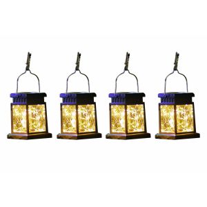 Lot De 4 Lanternes Solaires Suspendues - Lampes De Jardin Led R&eacute;sistantes &Agrave; L'eau Avec Pinces - Neuf