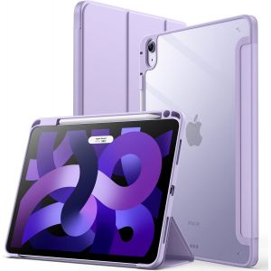 Coque pour iPad Air 11 Pouces M3/M2 (2025/2024), iPad Air 5/4 (2022/2020 5eme/4eme G&eacute;n&eacute;ration) avec Porte-Pencil, &Eacute;tui Arri&egrave;re Transparent Fin Support Antichoc Tablette (Violet Clair) - Neuf