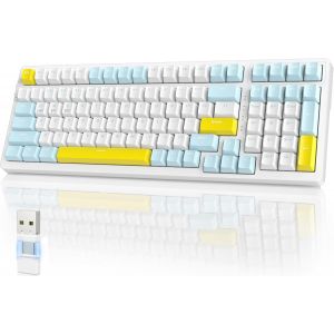 K96 Clavier Mécanique Sans Fil,Bluetooth/2.4Ghz Sans Fil,Récepteur De Type C/Usb A 2-In-1,Échange À Chaud,Clavier De Jeu Compact À 100 Touches Avec Pavé Umérique,Interrupteur Rouge,Pour Pc,Mac - Neuf