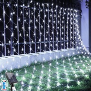 KAL-Led Solaire Guirlande Lumineuse, 1.5X1.5M Guirlande Lumineuse Filet, 96 Leds 8 Modes Étanche Extérieure Maille Lumineuse Avec Télécommandée Pour Décoration Noël, Jardin, Balcon (1.5*1.5M, Blanc) - Neuf