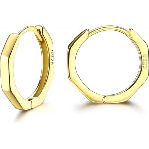 Kal-Petite Créole En Argent 925 Boucles D'oreilles 18k Plaqué Or Géométrique Huggie Créole Boucles D'oreilles Triangle Hexagone Ovale Boucles D'oreilles Pour Femme - Neuf