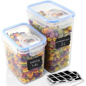 Sjzg-Lot De 2 Bocaux De Rangement Avec Couvercle, Herm&eacute;tiques, Bo&icirc;te De Rangement, Organiseur De Cuisine, En Plastique Sans Bpa, Avec Couvercle, 2 R&eacute;cipients De Rangement Pour Aliments - Neuf