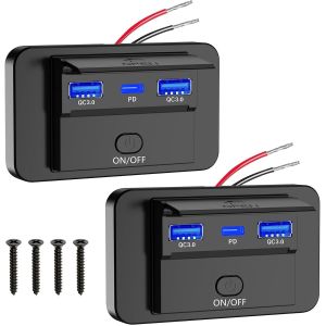 Lot De 2 Prises Usb Pour Camping-Car, Double Qc3.0 Usb A Et Pd3.0 De Type C, Charge Rapide Avec Interrupteur Marche/Arr&ecirc;t Pour Voiture, Bateau 12 V/24 V - Neuf